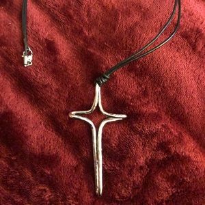Leather and Stainless Steel Cross necklace